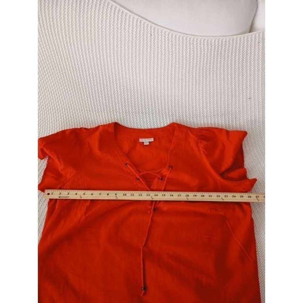 Knox Rose Red Lace Up 100% Cotton Bohemian Blouse  Fits L/ XL Short Slve V-Neck - Picture 7 of 8
